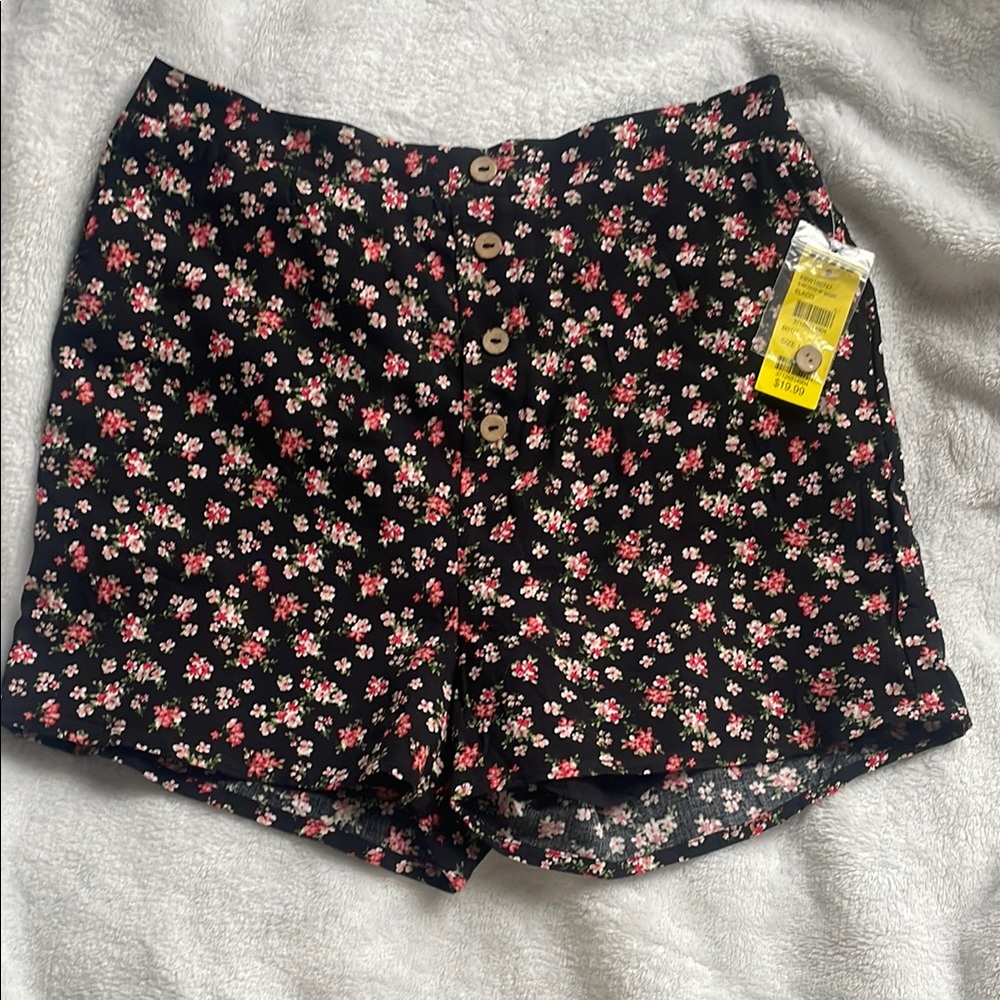Floral Black Shorts